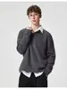 Suéter Henley de peso pesado estilo japonés para hombre, color liso, cierre de media botón, corte holgado, tejido de canalé, adecuado para el trabajo o como capa interior.