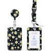 Nuevo Portatarjetas con Cordón Retráctil Fácil de Jalar de Margarita Fresca, Girasol, Cielo Estrellado, Estampado de Leopardo Salvaje, Juego de Hebilla Fácil de Jalar