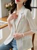 Jaqueta Blazer Fina de Manga Meia-manga Feminina Primavera e Verão Nova Protetor Solar Toque de Alto Padrão Camisa Moda Casual Top Tendência