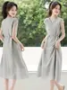 Nuevo Vestido de Lino de Verano para Mujer, Ligero y Transpirable, con Cinturón de Lazo, Adelgazante, Elegante Cuello en V, Vestido Largo de Vacaciones Estilo Francés