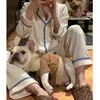 Pijama Feminino Outono e Inverno, Cardigã de Veludo Alemão, Calça de Manga Longa, Conjunto Doce de Duas Peças, Roupa de Casa Quente e Macia, Atacado Transfronteiriço