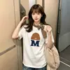 Camiseta de manga corta para mujer de marca moderna, nuevo estilo europeo de verano 2026, top versátil holgado casual estampado estilo Ins talla grande para niñas