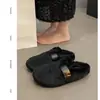 Novas pantufas peludas de pelúcia com sola grossa para mulheres, adequadas para uso externo, pantufas de algodão pelúcia, modelo 2026, bico fechado, outono e inverno, preto
