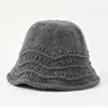Nuevo sombrero de pescador de punto con mezcla de lana calado de encaje para mujer, sombrero de cubo versátil adelgazante para el rostro en invierno, sombrero para clima frío, sombrero de lana estilo coreano
