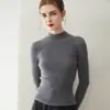 Suéter de cachemira pura premium sin costuras para mujer, cuello medio alto, acanalado, corte ajustado, suéter de punto base adelgazante