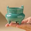 Quemador de Incienso Cerámico de Tres Patas en Verde Turquesa, Soporte de Incienso de Sándalo, Adorno Simple de Quemador de Incienso para Ceremonia del Té