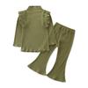 Comércio Exterior Roupas Infantis Conjunto de Primavera e Outono para Meninas Europeias e Americanas Moda Ins Conjunto de Duas Peças com Top Canelado de Manga Longa e Calças Flare