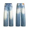 Roupas Masculinas Maple House / Jeans Bordado Retro Americano de Primavera, Calças Casuais Largas de Cintura Alta Tendência, Unissex, Corte Reto Solto