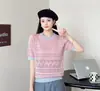2024 Verano Nuevo Diseño de Ganchillo Hueco Estilo Coreano Tejido Elegante Top Base de Manga Corta con Cuello Redondo para Mujer