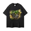 Camiseta Vintage Lavada de Manga Curta para Piloto de Moto Off-Road Estampa Retro Personalidade Solta Casual Manga Longa