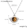 Estilo palacio retro verano temperamento total joyería incrustación geométrica diseño natural piedra ojo de tigre acero de titanio chapado en oro colgante