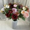 Ramo de rosas Austin de 3 cabezas de tela cepillada, decoración del hogar, flores falsas, exhibición de mesa, flores artificiales al por mayor