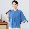 Elegante Conjunto Nuevo de Verano para Mamá: Blusa de Cuello Redondo, Top Adelgazante Dos en Uno de Manga Media, Camisa de Gasa para Mujeres de Mediana Edad y Mayores