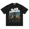 Camiseta de Manga Curta Estampada Antiga de Banda de Rock Metal Blacksabbath Solta Ombro Caído High Street Tendência Vintage