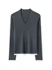 Lã Fina Gola V Manga Longa Acabamento Branco Design Slim Fit Delicado Versátil Top Outono/Inverno Estilo Elegante para o Trabalho Suéter