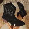 Botines Melard Botines Vaqueros para Mujer, Botines Cortos Bordados para Otoño e Invierno con Punta Fina, Tacón Medio, Ante, Botines Pequeños