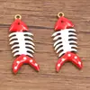8 Colores 12x30 mm Acero Inoxidable Esmalte Dorado Goteo de Aceite Colgante de Animal Colgante de Espina de Pescado Doble Cara Accesorios para Joyería DIY