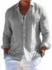 Camisa Blanca de Algodón y Lino Europeo para Hombre, Delgada, Transpirable, Corte Ajustado, Manga Larga, Protector Solar, Estilo Retro Americano, Camisa de Lino Arrugado