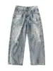 Pantalones de Mezclilla Rasgados y Desgastados Verano 2026 para Hombre Tendencia Canalla Estilo Callejero Genial Pierna Recta Pierna Ancha Sueltos Versátiles Pantalones Largos