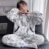 Pijama Infantil Meninos 2026 Novo Outono Inverno Meninos Lã Coral Espessada Flanela Crianças Grandes Roupas de Casa Estilo Inverno