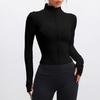 Chaqueta de Yoga Cruzada Europea y Americana con Cuello Alto y Cremallera Otoño Ajustada de Manga Larga Ropa de Yoga para Mujer Transpirable Color Nude Chaqueta de Fitness