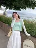 Cárdigan fino protector solar para mujer con camisola, nueva prenda exterior de verano, chaqueta azul transparente, top de primavera
