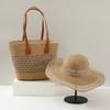 Chapéu de Palha Popular para Comércio Exterior Conjunto de Duas Peças Bolsa de Palha Chapéu de Sol Aba Larga Bolsa Tote Grande Capacidade Conjunto para Mulheres