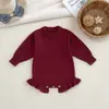 Body de Algodón Puro Tejido Calado para Bebé Niña, Ropón Suéter con Cuello Redondo y Dobladillo de Encaje