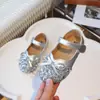 Zapatos de Princesa de Cristal para Niñas 2025 Primavera y Otoño Nuevos Zapatos de Cuero para Niños Pequeños y Mayores, Bailarinas de Princesa con Suela Suave
