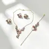 Conjunto de Brincos, Colar, Anel, Pulseira de Cristal Multicolorido Europeu e Americano de Alta Qualidade, Joias de Luxo Leve, Joias para Noite para Mulheres