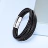 Pulseira masculina nova tecida multicamadas transfronteiriça couro de vaca aço inoxidável cordão de couro pulseira de couro masculina