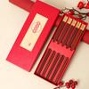 Palillos de Sándalo Rojo, Palillos de Boda al por Mayor, Palillos de Boda de Doble Cara con Cabeza de Cobre, Juego en Caja de Regalo, Palillos para Pareja de Bodas en Stock