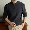 Yingao Estilo Old Money Moletom Masculino com Zíper Meio e Gola Alta Outono Inverno Novo Cor Lisa Manga Longa Casual Camada Base Top Masculino