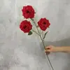 Flor Artificial nova rosa diamante de três cabeças flor de seda decoração de sala de estar adereços de decoração para fotos fileira de flores de casamento estilo ins