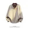 Suéter de tricô com gola virada, unissex, falso duas peças, blusa masculina casual e relaxada, novo suéter masculino de inverno 2026 transfronteiriço