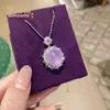 Colgante de Collar de Calcedonia Morada Natural de Alta Calidad para Mujer, Anillo de Ágata Morada, Collar Cabujón, Collar de Jade Estilo Chino Nuevo