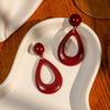 Pendientes de Gota de Agua Rojo Vino Vintage Estilo Hong Kong Aguja de Plata Pendientes Franceses Elegantes Geométricos Redondos de Resina para Mujer