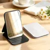 Espejo de escritorio plegable de cuero PU con patrón de piel de cocodrilo, espejo de maquillaje con tapa abatible para regalo, espejo portátil de mesa para retoques