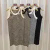 Vestido de Malha Slim Elegante de Alta Qualidade para Mulheres Verão 2023 Novo Elegante Listrado Gola Halter Saia de Alça no Quadril