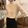 Suéter Básico Cálido de Cuello Alto Medio Estilo Coreano con Terciopelo Plus, Suéter de Punto Ajustado Versátil de Color Sólido para Mujer
