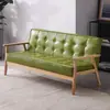 Sofá Simples de Madeira Maciça Nórdico Moderno Minimalista de Três Lugares para Café, Sofá Individual de Couro para Sala de Estar Duplo para Apartamentos Pequenos