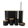 Cubierta de bambú de veta cruzada juego de seis piezas de plástico para lavado de baño fabricantes venta al por mayor almacenamiento de baño estante para lavar juego de soporte para cepillos de dientes
