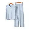 Pijama de Mujer con Forro Polar para Otoño e Invierno con Doble Cara de Polar y Bordes con Volantes, Conjunto de Ropa de Casa de Moda Estilo Coreano