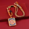 Pintura Thangka Pingente do Deus da Riqueza Amarelo, Pintura de Núcleo Áspero Meio Pintada à Mão do Estilo Xizang dos Oito Protetores, Pingente Caixa Gawu com Cordão para Pendurar