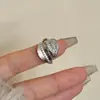 Anillo Abierto Apilable de Plata con Circonitas Microincrustadas Chapado en Plata Ins Anillo Metálico de Alta Gama con Diamantes Ajustable Joyería