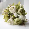 Flor Artificial de Peônia com 13 Cabeças Estilo Europeu Peônia de Fio Cardado Flor Artificial de Cinco Cores Decoração de Casamento Peônia de Outono