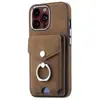 Adecuado para Apple 16Promax Funda Trasera para Teléfono Móvil con Chapado, Textura de Piel, Soporte para Tarjetas y Anillo Modelo Iphone15/14 con Ranura para Tarjetas