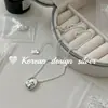 Corrente para clavícula nova estilo ins coreano primavera-verão corrente S925 prata esterlina coração com grafite texturizado oval