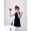 Vestido com Fenda e Alça para Mulheres, Novo Estilo Coreano Estilo Pura Lustre Vestido de Tricô de Comprimento Médio Top Externo