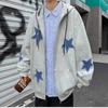 Moletom com Capuz Patch Estrela Retro Europeu e Americano Primavera e Outono Solto Diário Casal Versátil Jaqueta Atacado